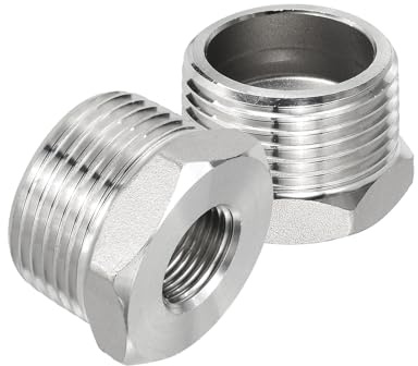 PATIKIL 304 Stainless Steel Reducer Hex Bushing 2 Pcs, 1 BSPT Male to 3/8 BSPT Female Pipe Reducing Adapter Fitting Connector for Water Gas Hydraulic Pipes Shower Hose, Silver