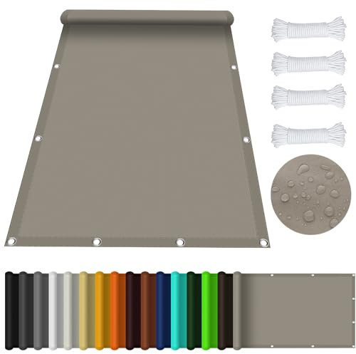 Baldacchino rettangolare con protezione UV, 3,8 x 5,5 m, schermatura UV 98%, doppio rivestimento in PU, barriera visiva per balcone, giardino, campeggio, terrazza, piscina, colore tortora