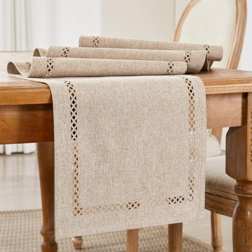 Wracra Tischläufer Boho Kaffee, Rustikaler Tischläufer Modern Leinen | 120cm, Zweilagig, Hohlgeo, Tischläufer Polyester Boho, Maschinenwaschbar, Esszimmer, Feiertage, Partys, Wohnkultur