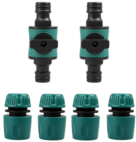 kcrnw 2Pcs Quick Release in Line Shut Off Valves for Garden Hose Pipe with 4 Hose End Quick Connectors for 1/2 inch DN15 hoses (16mm OD) Fittings Water Flow Control Switch for Gardening Use