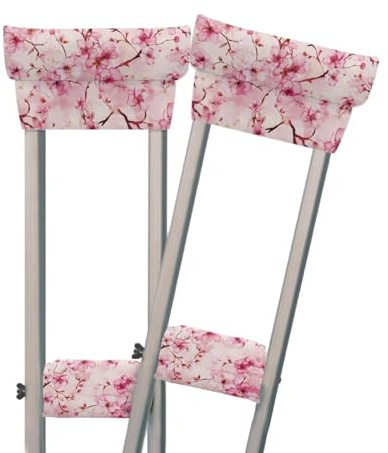 Gomyblomy Cherry Blossom Crutch Pads for Armpit and Hand Grip Soft Breathable Padded Cover for Underarm Crutches Replacement Part Removable Padding Cushion Covers for Women