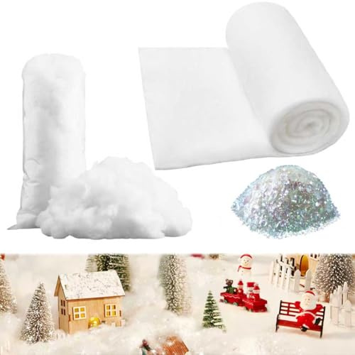 JORNH 3 PCS Christmas Fake Snow,Artificial Snow with Twinkle Glitter for White Christmas Tree Decorations,Soft Fluffy Snowflakes for Winter Wonderland, Craft Snow for Holiday Party Decor