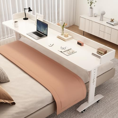 Justerbart massivt trä sängbord med hjul – höjdjusterbart laptopbord för säng mobil arbetsstation perfekt för hemmakontor och spel