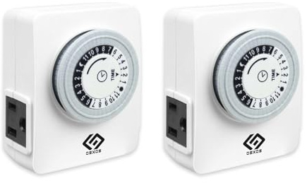 OSKOS Indoor 24-Hour Mechanical Outlet Timer, 30-Minute Intervals, 2 Grounded Outlets, Daily On/Off Cycles for Christmas Lights and Small appliances, ETL Listed, 2-Pack