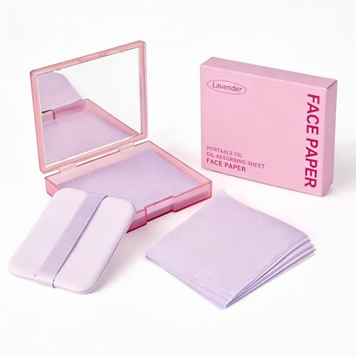 KYDA 200 Sheets Face Oil Blotting Paper, Included Refills, Mirror and Puff, Oil Absorbing Sheets for Matte Makeup, Controls Shine, Absorb Excess Oil, Travel Size Gentle Face Makeup
