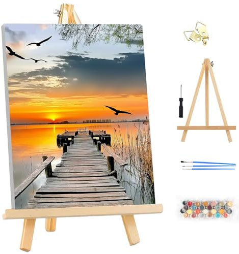 MEIYUDA Pintar por Numeros Adultos con Marco Paisaje, Cuadros por Numeros Pigmento Acrílico, DIY Pintura Kit Manualidades Adultos, Decoración para el Hogar Regalo de pared 25x35cm