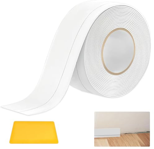 YFLeomry 10m Plinthe Souple Autoadhésive 20 mm x 50 mm Joint Salle de Bain Blanc, Plainte Adhesive PVC pour Salle de Bain, Cuisine et Bien Plus Anti-moisissure, Calfeutrage, Etanche