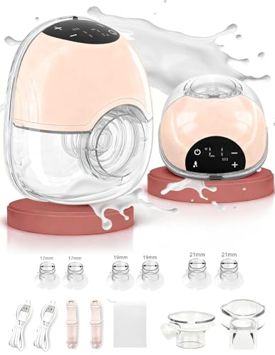 Milchpumpe Elektrisch, tragbare freihändige Doppel-Brustpumpe 4 Modi 12 Stufen mit 17/19/21mm Flansch im 2-Pack inkl. Tragegurt abpumpen muttermilch Elektrisch Electric Breast Pump Portable (Pinks)