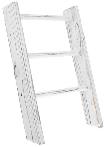 WATIIFUFU Rustikale Badezimmer Handtuchleiter mit Weißem Holz als Ladder Shelf Platzsparend und Dekorativ für Küche und Landhaus Badekultur