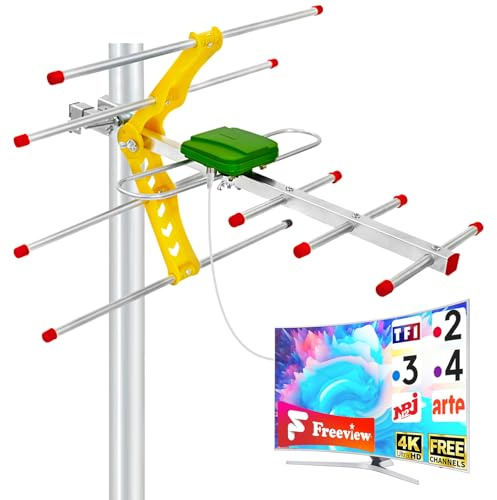 Antenne TV Extérieure Yagi 6 Éléments – Antenne Râteau TNT HD 4K Longue Portée, Réception TV Puissante et Stable, Compatible DVB-T/T2, Antenne Anti-Intempéries avec Câble Coaxial 10 m