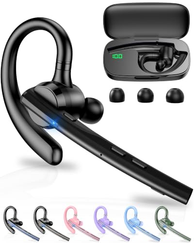 New Bee Auriculares Manos Libres Oreja Bluetooth con Doble Micrófono ENC Cancelación, Bluetooth V5.1 Auriculares Inalambricos Conexión de 2 Dispositivos 12hrs Talk Conducir/Oficina