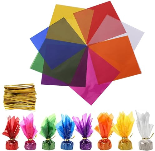 OPVYAEU 200 Fogli Cellophane per Imballaggio Fogli Trasparenti Fogli Acetato Colorati Carta Trasparente Regalo Cellophane Decorativo Confezioni Fai da Te Decorazioni Festa Fiori