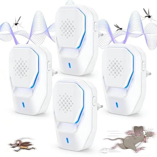 YOUKK Ultrasonic Pest Repellent, 360° Pack med 4 plug-in, Ultrasonic Against myggor, möss, kackerlackor, spindlar, flugor, 1200 kvm allsidigt skydd, säkert för människor och husdjur