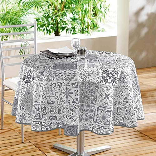 Douceur d'Intérieur, Nappe Ronde (Diamètre 160 cm) Persane Gris, PVC Imprimé