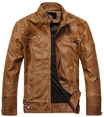 LEOCLOTHO Giacca in Pelle da Uomo Biker Moto Style Invernale Autunno Retro Cappotto da Motociclista Giallo XL