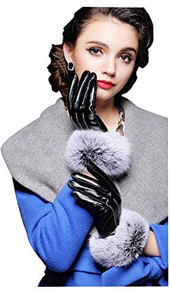 Huixin Damen Handschuhe Mit Auto Elegant Jungen Hochwertig Party Lederhandschuhe Warme Winter (Color : Schwarz, Size : L)