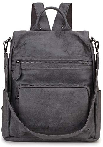 RAVUO Sac à Dos Femmes Anti-vol Sac a Dos en Cuir PU Mode Sac à Dos pour Dames Convertible Sac à Dos Cartables Trois Façons (Gris)