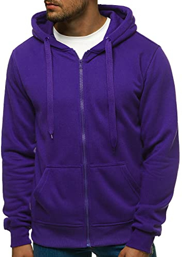 OZONEE Herren Kapuzenpullover Sweatjacke Sweatshirt Farbvarianten Kapuzenjacke Kapuzenpulli mit Reißverschluss Langarm Hoodie Sport Style Casual Fitness Training Basic 02B VIOLETT L