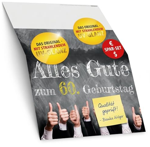 BREITENWERK A4 XXL 60 Geburtstag Karte DAUMEN HOCH mit Umschlag - edle Geburtstagskarte - Glückwunschkarte zum 60. Geburtstag für Frau & Mann
