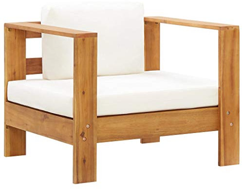 Tidyard Gartenstuhl mit Auflagen Bistrostuhl Balkonstuhl Terrasse Stuhl Gartenmöbel für Garten, Terrasse und Balkon Creme Akazie Massivholz 80 x 65 x 60 cm