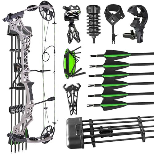 ZSHJGJR Compoundbogen Set 30-70lbs Bogenschießen Compound Bogen Erwachsene 320fps Pfeile und Bogen und Pfeil Set mit Zubehör Jagdbogen Bogen Jagd Sportbogen (Grau - Set1)
