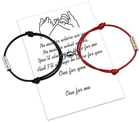 uwows Anpassen Attraktionsseil Geflochtene 2-teilige Armbänder mit Magnetglocken 4 Seiten Graviert Perfektes Schmuckgeschenk für Paare, Familien, Schwestern, Bestfriends