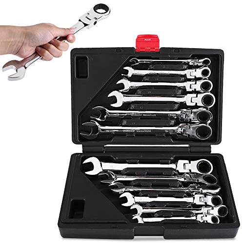 Juego de Llaves Trinquete Articuladas de 12 Pcs, Llave de Trinquete Pro Llave Inglesa Trinquete Pulido 8 9 10 11 12 13 14 15 16 17 18 19, Extremo de Trinquete de Calidad 72 ¨¢ngulo de Retorno 5 ¡ã