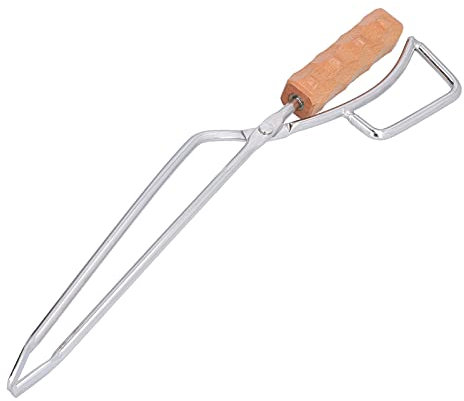 Tomotato Pinzas para Troncos Pinzas para Chimenea de Acero Inoxidable con Mango de Madera de Haya Accesorios C-Ampfire Pinzas para Fuego Resistentes a Altas Temperaturas para Exteriores