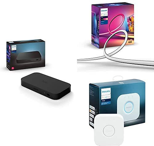 Philips Hue HDMI Sync Box, Gradient Lightstrip for 55inch TV + Hue Bridge. Smart Lighting to Sync with Entertainment, Media and Gaming. Works with Alexa and Voice Control