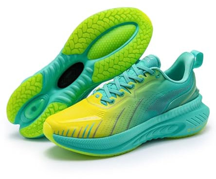 ONEMIX Men's Max Cushioned Walking Shoes with Air Cushion - Plantar Fasciitis Pain Relief, Lizard Green/Mint Yellow, 8.5 UK