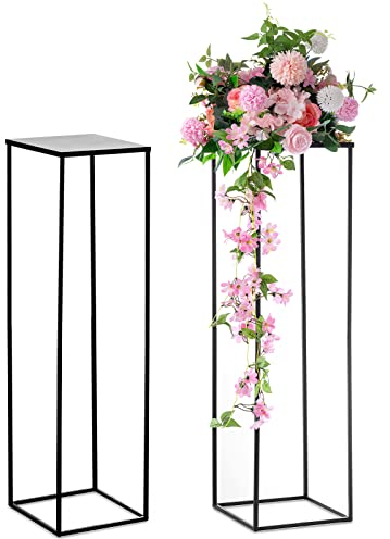 Nuptio Black Vase Plant Stand - 2 Pcs 100cm Tall Flower Vases for Wedding Birthday Party Centrepieces - Metal Column Display Table Rack Indoor Corner Flower Stand for Home Living Room Decorations