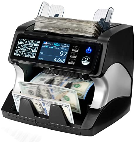 MUNBYN IMC01 Bank Grade Money Counter Machine Mixed Denomination, 2CIS/UV/IR/MG/MT Counterfeit Detection, Serial Number, MUL Currency Cash Counter, Printer Compatible Bill Value Counter (Black)