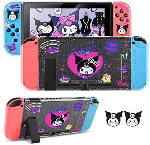 DLseego Clear Glitter Hülle für Switch, Dockable PC Schutzhülle mit Weich Griff Abdeckung und Joystick-Kappe, Flip Shell Kompatibel mit Switch Konsole,Kaninchen2