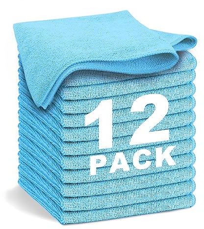 WEAWE Microfibre Cloth - premium 2100 Series 33x33CM Ultra Soft Highly Absorbent cloths, Reusable and No Fading, Lint Free-Machine Wash - Blue (Pack of 12)