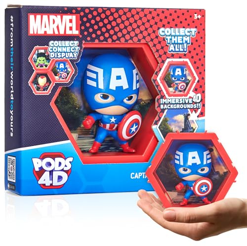 WOW! PODS - Figurine 4D Marvel Captain America, Figurine Unique à Collectionner à tête branlante Qui éclate de Leur Monde dans Le vôtre, décoration Murale ou étagère, Jouets et Cadeaux Marvel Série 1