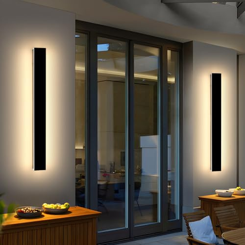 Mikeru Moderne LED Wandlampen, Außen-Patio-Wandleuchten, Indoor Wandlampe, 80cm 36W Langstreifen-Aussenlampe 3000K Schwarze Wandlicht IP65 Wasserdichte für Wohnzimmer Veranda Terrasse Garage