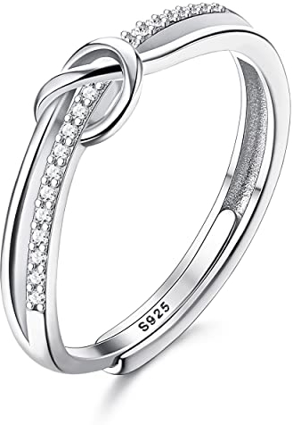 JeweBella 925 Sterling Silber Ringe für Damen Eleganter Liebesknoten Ring Verstellbare Fingerring Trauringe Verlobungsring Eheringe Zirkonia Damen Ring Silber/Gold/Roségold
