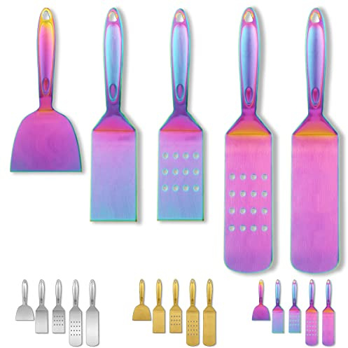 Berglander Regenbogen BBQ Grillbesteck Set 5 Stück, Grillzubehör Edelstahlgriff mit Baklite zusammenbauen, Grillwerkzeug kein Schmelzen, kein Ablösen und hitzebeständig