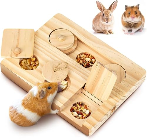 Bohrma Meerschweinchen, Kaninchen, Chinchilla, Hamster, Ratte, 6 in 1 Holz-Futtersuch-Puzzle-Spielzeug-Set für kleine Nager