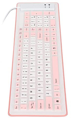 Tastiera pieghevole in silicone morbido a 103 tasti tastiera muta cablata USB pieghevole impermeabile alla polvere tastiera morbida al tatto per computer portatile gioco (rosa)