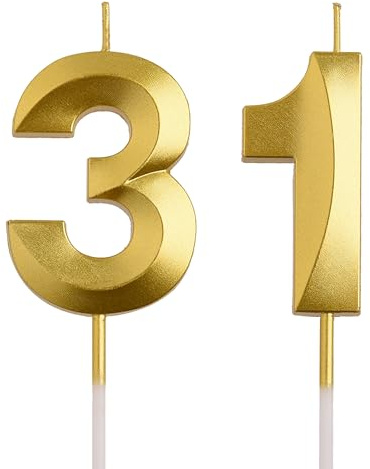 AOOLADA 31st Birthday Candles, Gold 31 Year Old Number Birthday Candles, Happy Birthday Party Decorations Cake Topper Gifts for Men Women