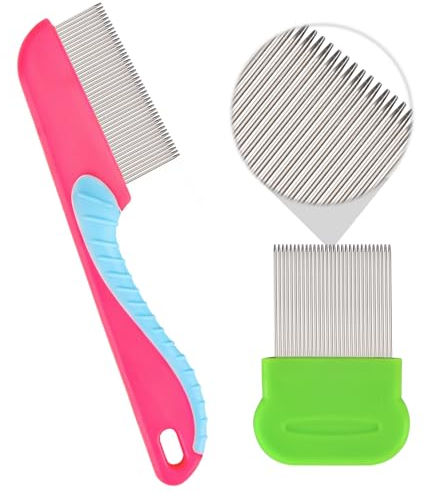 Pettini per pidocchi Encuryna, metallo e plastica, extra fine, per bambini, adulti e animali domestici