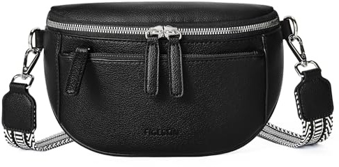 FIGESTIN Bauchtasche Damen, PU Leder Crossbody Bag Damen Breiter Gurt, Umhängetasche Damen Klein Verstellbarer Riemen Schwarz