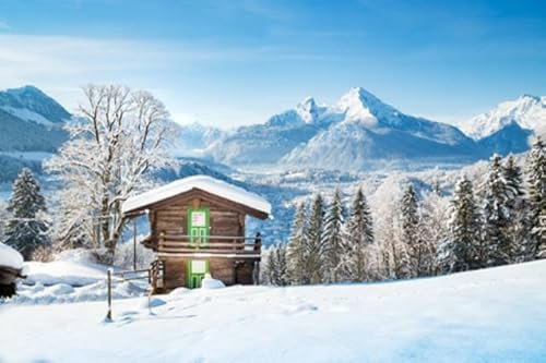 Quadro su tela 110 x 70 cm: bella vista della tradizionale capanna di montagna in legno nel pittoresco paesaggio montano delle Alpi (114001776)