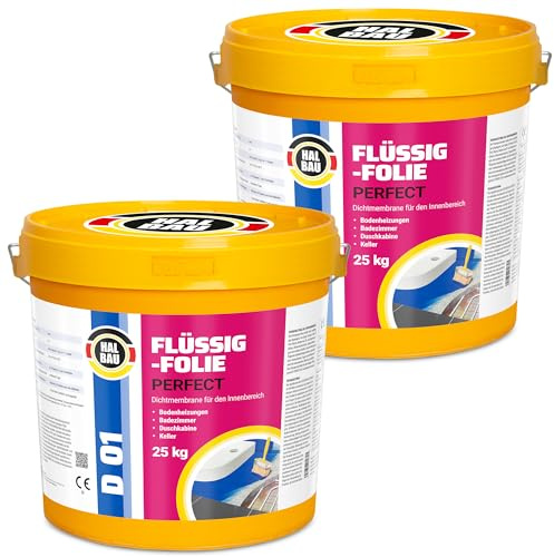 Flüssigfolie Profi 50kg, Flüssiggummi für Innen, Wassersperre unter Fliesen, Bad, Dusche, Abdichtung, Halbau D01