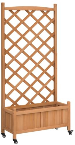 vidaXL Pflanzkübel mit Rankgitter Rollen, Blumenkasten mit Spalier, Pflanzgefäß für Terrasse Garten, Pflanzkasten, Braun Massivholz Tanne