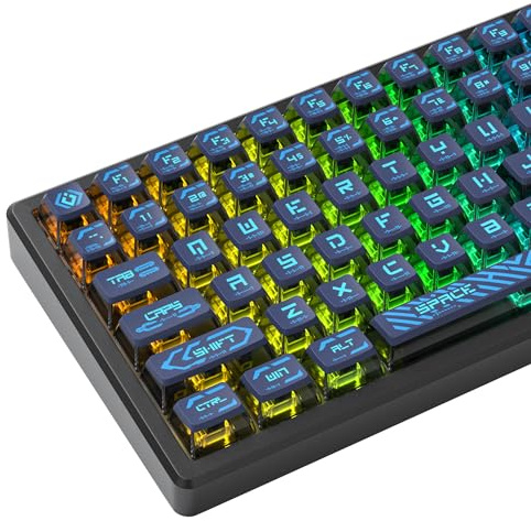 Ussixchare PBT Pudding Keycaps Punk Style Shine Through Keycap ASA Profile Custom Keycaps Set for 60% 65% 75% 100% Mechanical Keyboard(Blue)