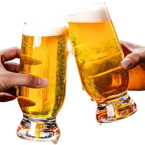 JINQFENG Vasos de Cerveza con Tallo Vaso de Cristal, Base de Lámina Dorada 0,3L / 0,5L Jarra de Cerveza para Ale Lager, Vino de Sidra, Jugo, Té Helado, Juego de 2,335ml