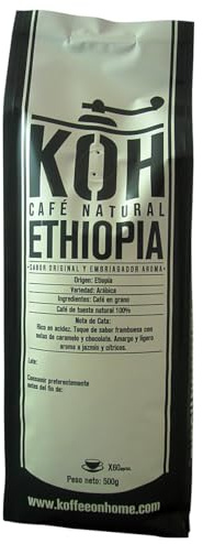 KoffeeONHOME Café en Grano, 100% Arábica, Etiopía, Tueste Natural - 500 gr
