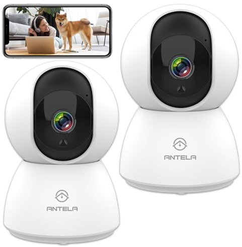 ANTELA 3MP/2K Telecamera Wifi Interno 2,4GHz, Videocamera Sorveglianza Interno, Visione notturna IR fino a 10m, Audio a 2 vie, 355°/90°, Compatibile con Alexa (2pcs)